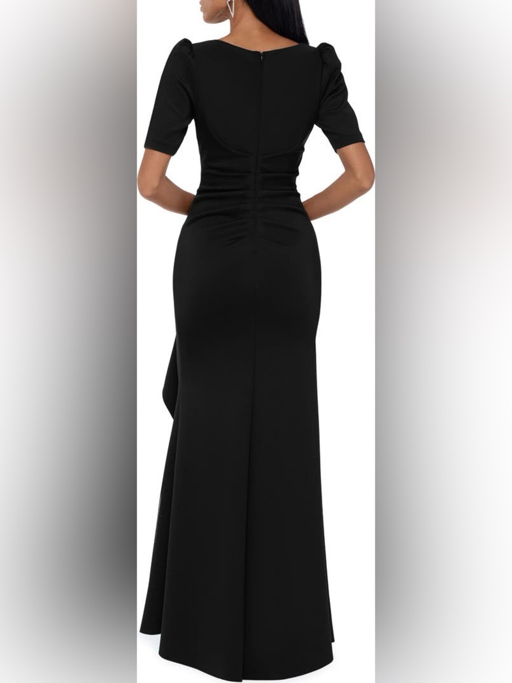 Xscape Ruffle Puff Sleeve Gown Elegant Black with Draped Detail Sz: 4 - Picture 2 of 9